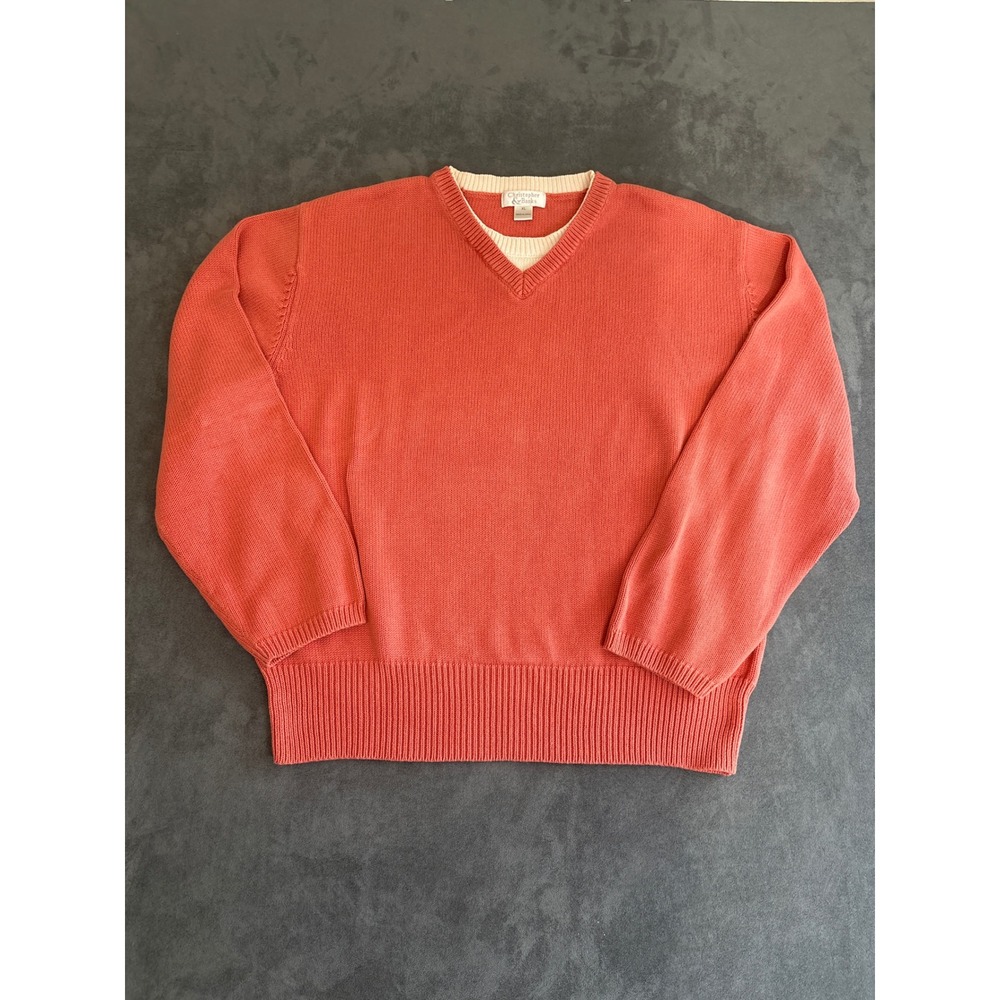 Soft V-Neck Layered Look Knit Sweater XL